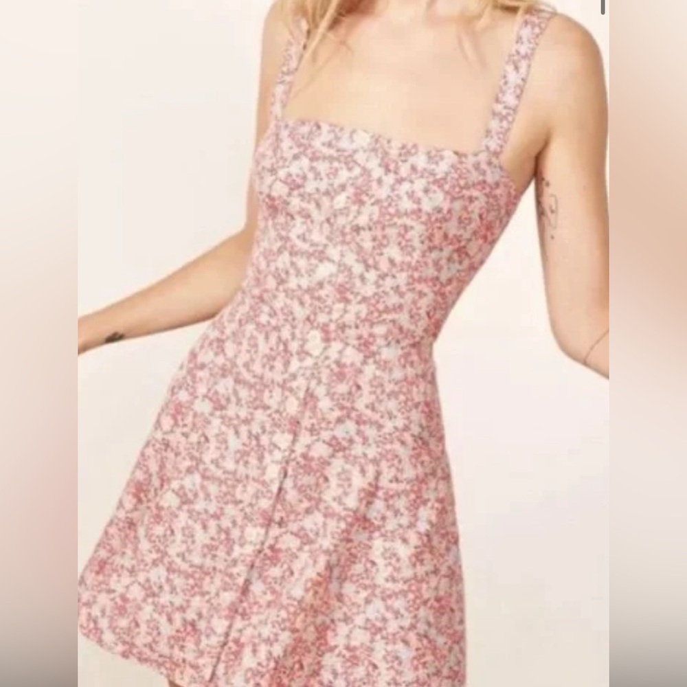 Reformation pink floral dress with adjustable straps size 4